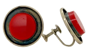ÚNICO Baquelita Roja Guatemala Plata de Ley 925? Pendientes FSS atornillados ~3/4" - Imagen 1 de 6