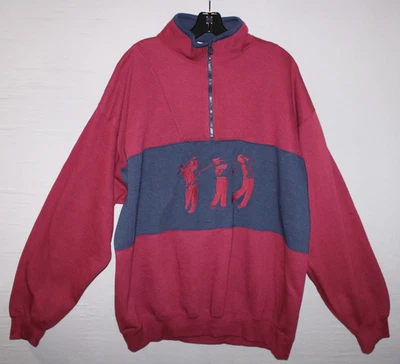 Suéter polo de golf Bugle Boy para hombre XL azul borgoña manga larga cuello vintage Foto 1 de 4