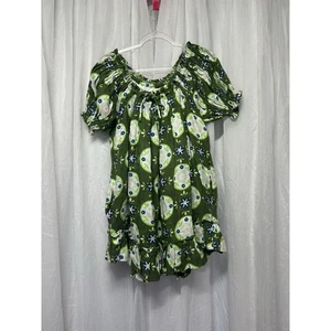 Innika Choo Dart 100% linen Off Shoulder Green Floral Free Size Tunic dress - Picture 1 of 13