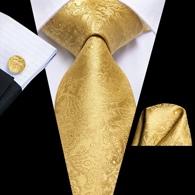 Conjunto de gemelos de pañuelo de cachemira corbata de cachemira dorada floral de moda para hombre fiesta Foto 1 de 2