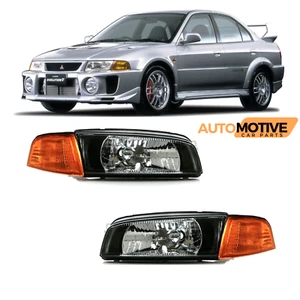 For 97-02 Mitsubishi Lancer Mirage EVO 4 Black JDM Headlight+Corner Left+Right - Picture 1 of 13