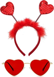 Valentines Day Heart Headband Boppers Head and Heart Shape Sunglasses for Girls - Picture 1 of 12