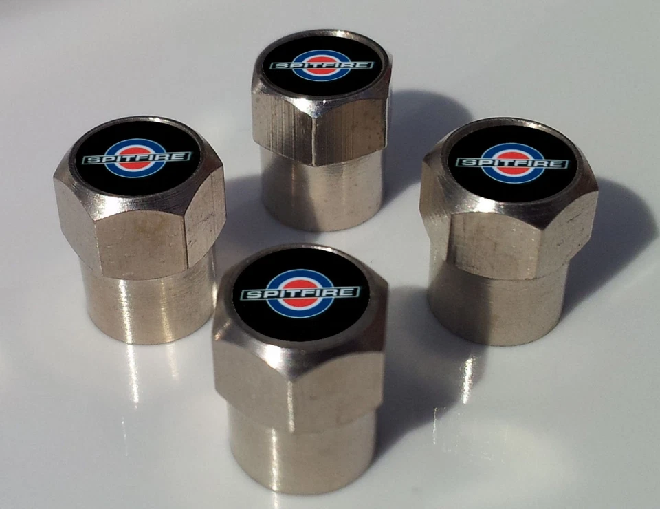 TRIUMPH SPITFIRE NEGRO TARGET LOGO TAPAS DE VÁLVULA DE NEUMÁTICO DE ALUMINIO PARA RUEDA DE NEUMÁTICO Foto 1 de 1