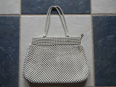  De Colección Retro Mod WHITING & DAVID Bolso de Mano Cartera Malla Metálica Blanca RETRO 10"Lx 7h Foto 1 de 4