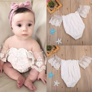 Newborn Kids Baby Girls Romper Jumpsuit Bodysuit Infant Lace Clothes Outfits Set - Picture 1 of 7
