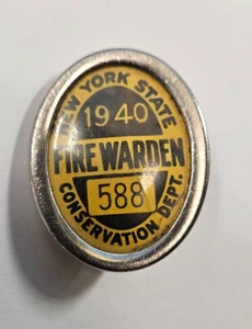 Antique VTG 1940 Fire Warden New York State Conservation Dept. Badge - Picture 1 of 5