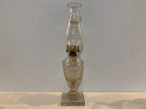 Vintage Westmoreland Diamond & Ribbed Clear Glass Oil Lamp with Chimney