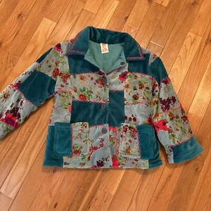 Vtg 1999 April Cornell Velour Patchwork Coat Jacket Girls 5/6 - Picture 1 of 9