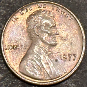 1977-P  LINCOLN  MEMORIAL CENT PENNY TONED DETAILED COIN - Picture 1 of 2