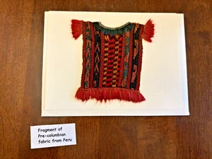 Fragment of Pre-Columbian Fabric from Peru on Blank 5x7 Inch Greeting Card Vtg - Picture 1 of 5