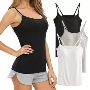 Women's Camisole with Shelf Bra Adjustable Spaghetti Strap Tank Tops Cami Vest - Picture 1 of 18