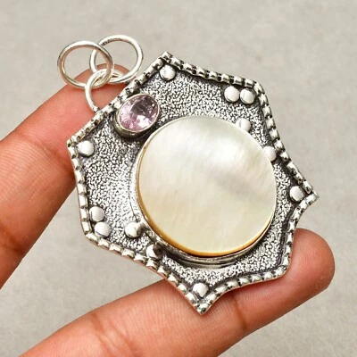 Perlmutt Edelstein 925 Sterlingsilber Handarbeit Schmuck Anhänger 5,8 Zoll - Bild 1 von 4