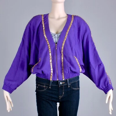 S/M Vintage 1990s Loose Urban Shirt Batwing Dolman Purple Gold Crop Jacket 90s - Image 1 of 4