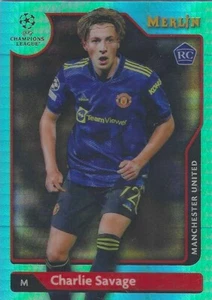 2021-22 TOPPS MERLIN CHARLIE SAVAGE AQUA PRISM RC #137 MANCHESTER UNITED - Picture 1 of 1