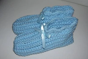 Ladies Size Handmade Crochet Slippers House Shoes--Lt. Blue - Picture 1 of 1