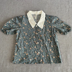 Rilee + Cru Top Girls Size 6-7 Years Dark Floral Button Up Collared Blouse - Picture 1 of 9
