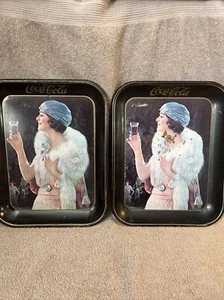 (2)Vintage 1973 reprint "Flapper Girl" 1925 Coca-Cola Advertising Tray 13 x 10.5 - Picture 1 of 8