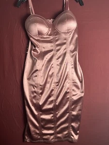 Women Entry Light Pink Bodycom Back Zipper Dress Stretchy Mini Dress - Picture 1 of 9