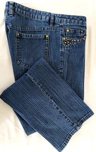 LIZ CLAIBORNE Women Jean Pants Size 14 Blue Denim w/studs Stretch - Picture 1 of 11