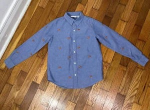 PRE-OWNED - Janie and Jack Boys Blue Embroidered Tiger Long Sleeve Shirt Size 8 - Picture 1 of 3