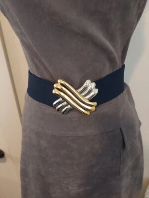 罕见复古 80 年代 Day-Lor "X" 银色和金色扣带弹性带 — 第 1/4 张图片