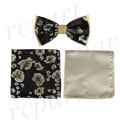 Nueva pajarita preatada de marca Q para hombre y 2 pañuelos marrón dorado flor formal graduación Foto 1 de 4