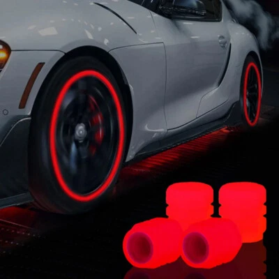 4pcs Car Wheel Tyre Valve Stem Caps Night Glowing Red Luminous Valve Cover - Image 1 of 4