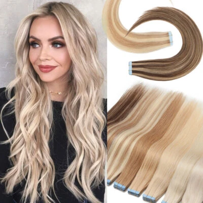 Remy&Thick 200g 80pcs Tape In Remy Human Hair Extensions Skin Weft FULL HEAD USA - Image 1 of 4