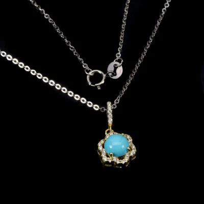 Collar de plata de ley 925 redondo turquesa 6 mm joyas de piedras preciosas 18 pulgadas Foto 1 de 4