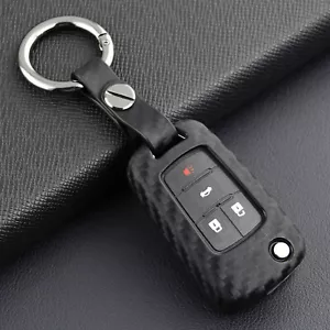 Flip Key Fob Case Cover Chain Ring For Chevrolet Cruze Malibu Buick Carbon Fiber - Picture 1 of 9