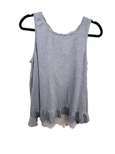 NWT Umgee Womens M Gray White Ruffle & Lace Scoop Neck Tie Back Tank Top - Picture 1 of 7