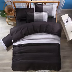 Set copripiumino trapuntato 3D motivo a righe art nero grigio set lenzuola fe... - Foto 1 di 9