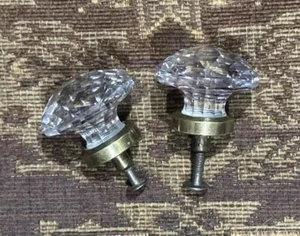 Vtg pair of Cabinet Knobs Multi-Faceted Glass Door Drawer Pulls Antique 1-1/8" - Picture 1 of 11