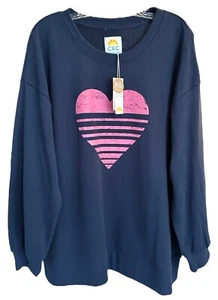 C&C California Women's Pullover Top Long Sleeve Plus Size 2X Mood Indigo w/Heart - Picture 1 of 8