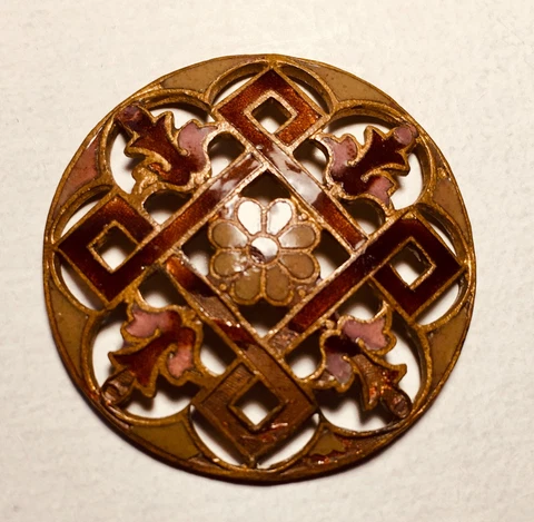 Antique Large Champleve French Enamel Button MidEast Design 1 and 1/4” Cover