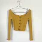 Yellow Crop Top Long Sleeve Heart And Hips Small Cotton Blend
