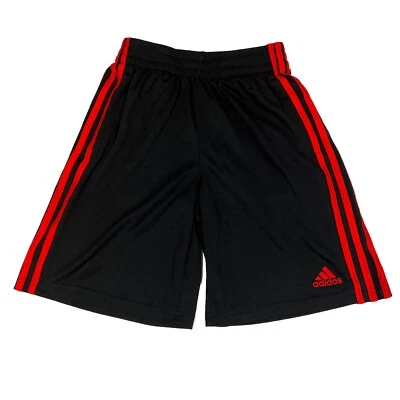 Pantalones Cortos Atléticos Adidas Juveniles Medianos Negros y Rojos 100% Poliéster Usados en Excelente Condición Foto 1 de 4