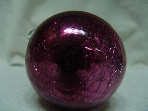 VINTAGE CHRISTMAS KUGEL LARGE ORNAMENT PINKISH CRACKLE  - Picture 1 of 3