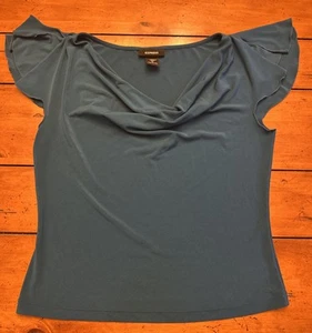 Express Y2K Womens Medium Top Cowl Drape Knit Flutter Sleeve Feminine Blue - Picture 1 of 13