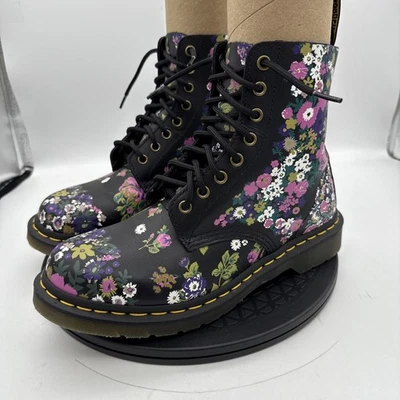 Doc Martens Black Floral Backhand Leather Boots 1460 Pascal Womens Sz UK 7 US 9 - Image 1 of 4