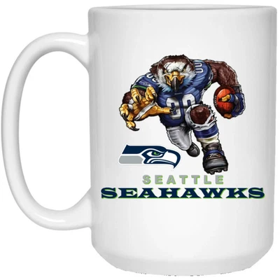 Seattle Seahawks Blitz Logo Player Mascota Blanco 15 OZ Cerámica Taza de Café Taza Foto 1 de 3