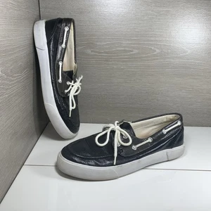 Polo Ralph Lauren Bootsschuhe Lander beschichtetes Canvas schwarz/weiß Topsider Größe 9D - Bild 1 von 12