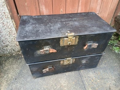 vintage metal trunks x 2, possibly military,brass locks not working - Image 1 of 4