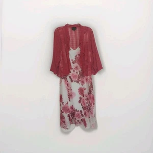 NWT! Connected Pink& White Floral plus-size 22W Two Piece Dress + Shrug - Picture 1 of 18