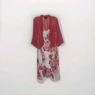 NWT! Connected Pink& White Floral plus-size 22W Two Piece Dress + Shrug - Image 1 of 4