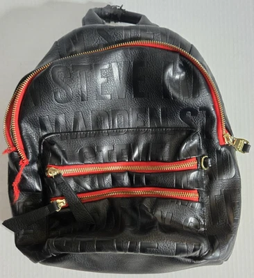 Steve Madden 黑色皮革背包钱包/红色口音金色拉链破拉链 — 第 1/4 张图片