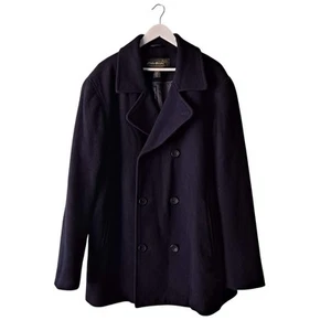 Eddie Bauer Double Breasted Peacoat Wool Blend Jacket Navy Mens Size XL Tall - Picture 1 of 12