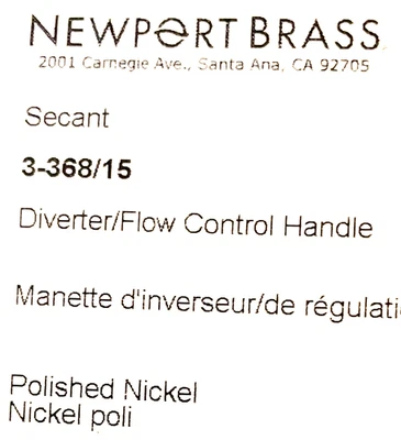 Newport Brass Secant Polished Nickel Diverter/Flow Control Trim - Image 1 of 3