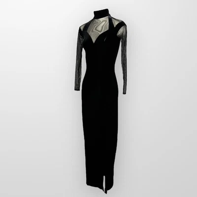 XS Vintage Tadashi Sweetheart Hendidura Terciopelo Malla Manga Larga Cuello Simulado Envío Gratis Foto 1 de 4