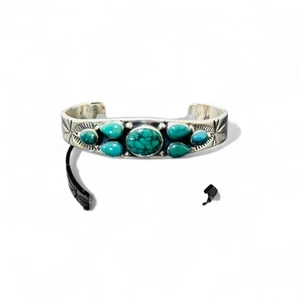 Navajo Silver Bangle with Turquoise Cluster Endo Jewelry, Used - Picture 1 of 7